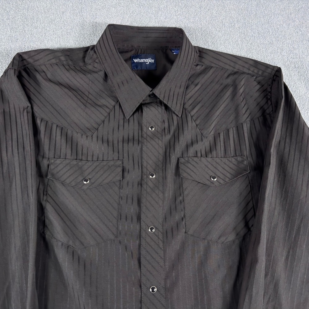 Wrangler Western Shirt 2XL REG Black Stripe Pearl Snap Long Sleeve Cowboy